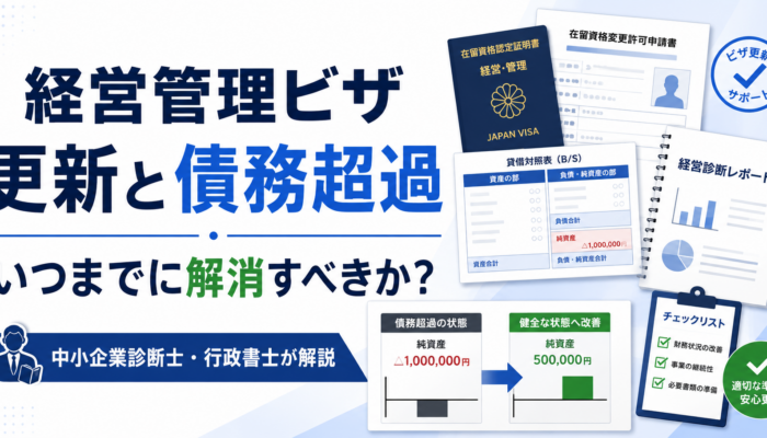 経営管理ビザ更新で債務超過になった場合にいつまでに解消すべきかを解説するアイキャッチ画像