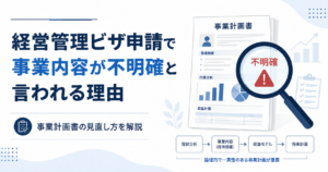 経営管理ビザ申請で事業内容が不明確と言われる理由と事業計画書の見直し方を解説するアイキャッチ画像