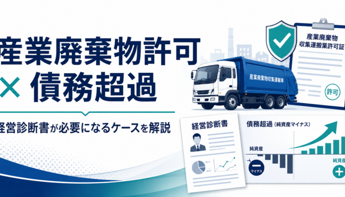 産業廃棄物収集運搬業許可で債務超過の場合に経営診断書が必要になるケースを解説するアイキャッチ画像